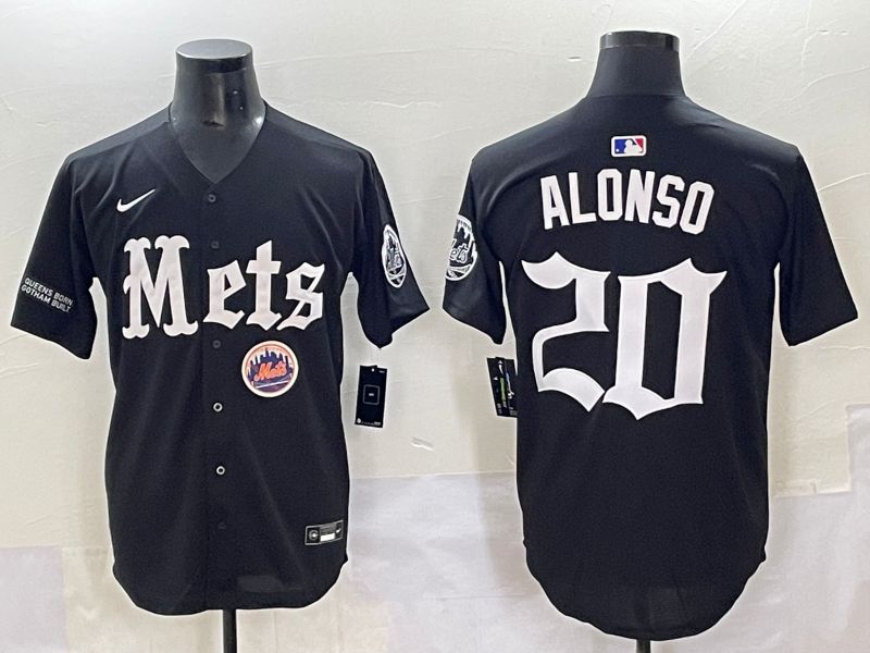 Men 2025 New York Mets 20 Alonso Black Five generations Joint Name Nike MLB Jersey style 15